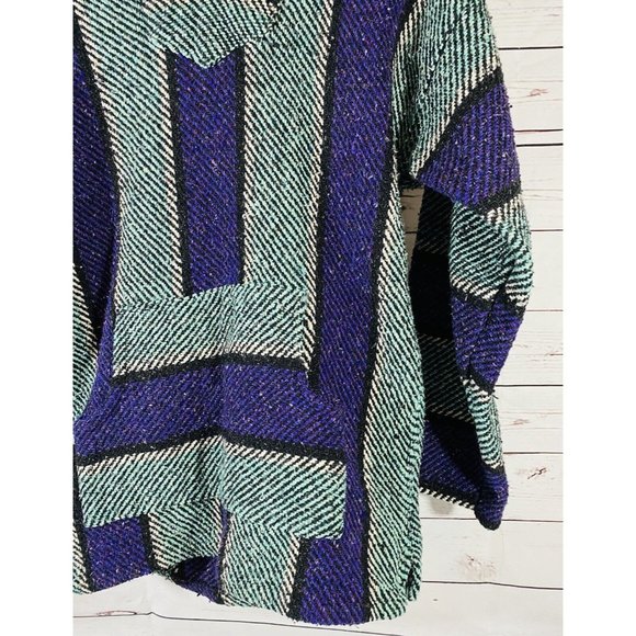 S Focus Chunky Mexican Southwest Poncho Hippie Festival Hoodie Drug Rug Size XL - Picture 6 of 10